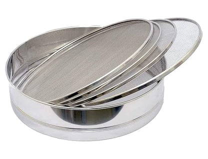 4 in 1 Stainless Steel Interchangeable Sieve Set of 5 Flour Chalni Spices Food Strainers Atta Chalni Jaali Channi Atta Maida Strainer Silver