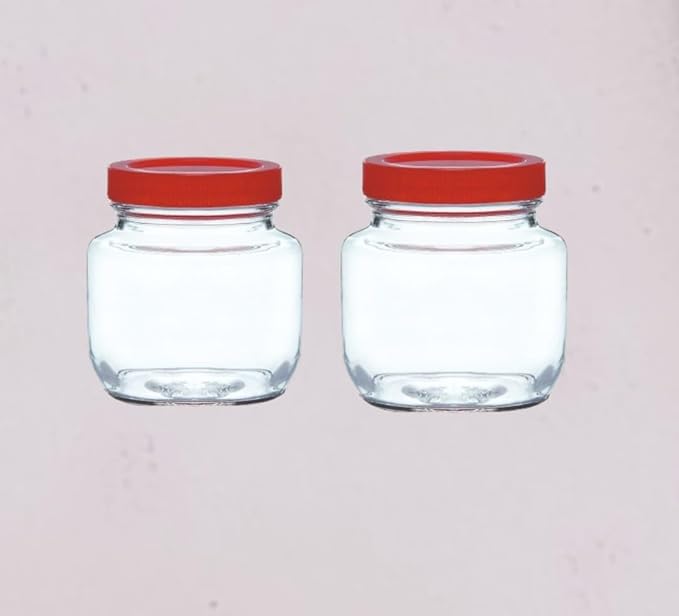 Yera Glass Jar with Plastic Lid - 575ml | Perfect for Storing Pulses and Masala | Kitchen Storage Essential (Set of 2)