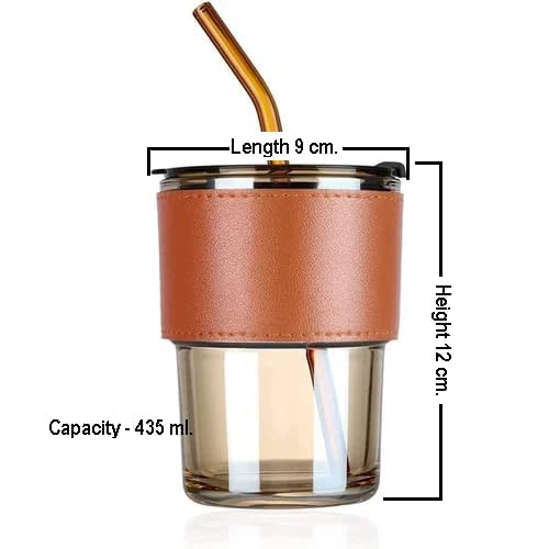 Glass Tumbler with Leather Sleeve & Reusable Straw | Leakproof Lid | Ideal for Coffee, Juice, Iced Tea & More