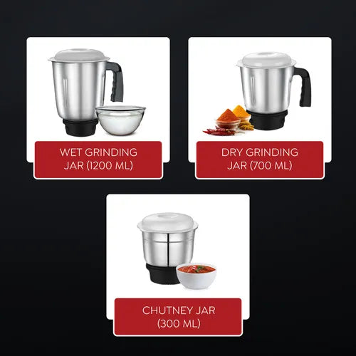 Judge by Prestige 500 Watts Comet Mixer Grinder with 3 Stainless Steel Jars| 3 Efficient Stainless Steel blades| Overload Protector| 2 Years warranty