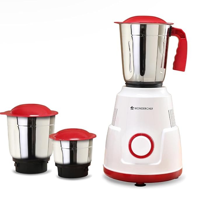Wonderchef Robo Mixer Grinder | 3 Jars for Blending, Dry Grinding, Chutney Grinding | Low Friction | Low Noise | Conserves Power | Grind Masalas, Nuts, Coconut to Fruits/Vegetables 500 Watt White