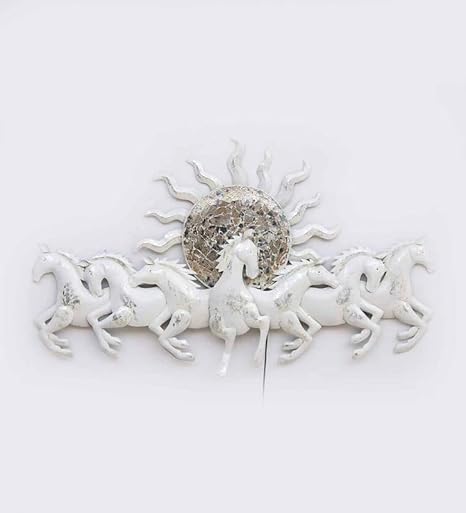 Art Metal Iron 7 Sun Horses White (Small) (B) LED Wall Art/Wall Sculpture for Home, Living Room, Bedroom, Hotels, Office, Café etc. – Multicolor