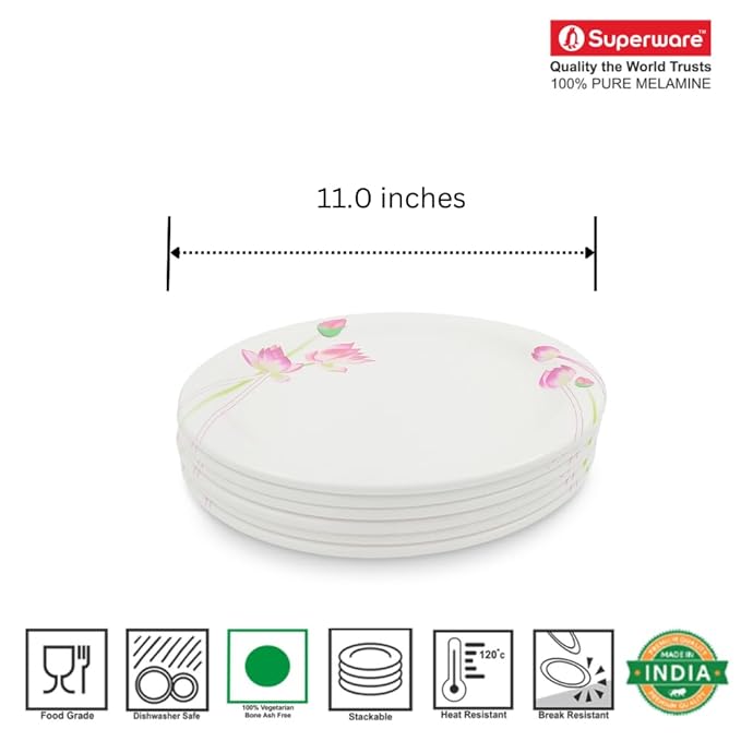 Superware | Pure Melamine | Dinner Plate Set –  11" | Stain Free, Glazed Finish