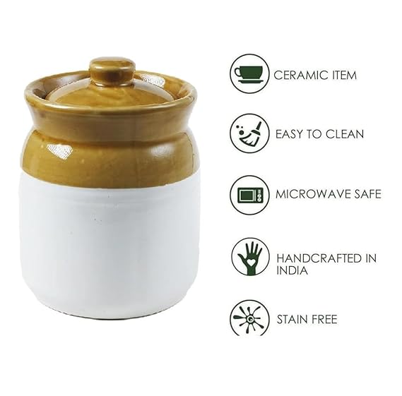 Ceramic Pickle jar 10 Kg Martbaan For Home & Kitchen brown & Ivory(White) Pack Of 1