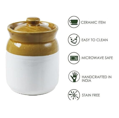 Ceramic Pickle jar 10 Kg Martbaan For Home & Kitchen brown & Ivory(White) Pack Of 1