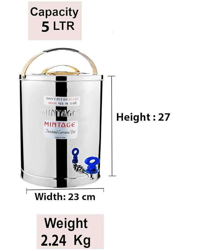 Stainless Steel Desire Tea Container With Leak Proof Tap | Milk/Soups/Coffee Tea Pot | Eco Friendly Hot & Cold Pot Office/Hotel | TeaPot Dispenser Jar |Chai Kettle For Canteen/Kitchen