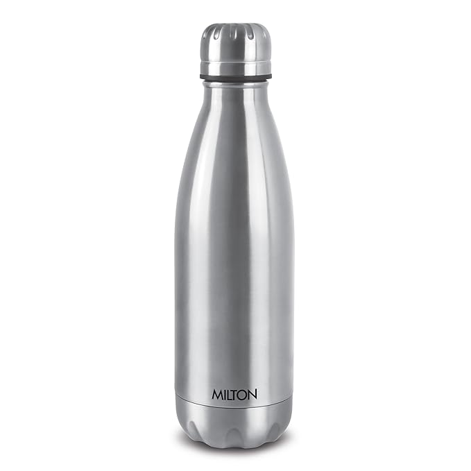 Milton Duo DLX 1000 Thermosteel Water Bottle 1 LTR, 24 Hr Hot and Cold I Leak Proof Lid, ISI Certified I Vacuum Insulated I for Office, Gym, School I Silver
