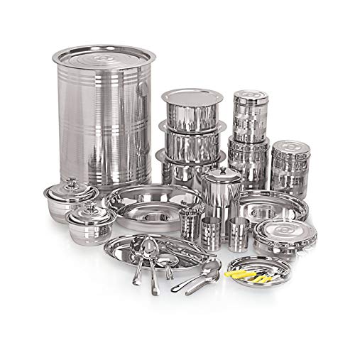 Stainless Steel 22 Gauge Diamond Touch 121 Pieces Dinner Set, Ideal Gifting Dinner Set for Special Occasions Like Anniversary, Wedding, Housewarming Party, Easy to Clean & Dishwasher Safe