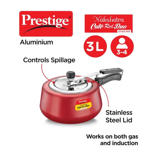 Prestige Nakshatra Cute Duo Svachh Aluminium Spillage Control Pressure Cooker, 3 L, 5 L (Red)