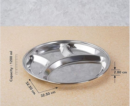 Stainless Steel Round 4 in 1 Compartment Lunch/Dinner Plate Silver Small & Large