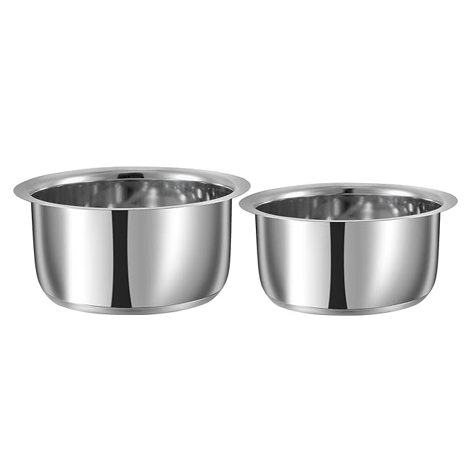 Vinod Stainless Steel, Sandwich Bottom, Tope Set 5 litres and 6 litres - 2 Pieces (Induction and Gas Stove Friendly) Without Lids,2 Years Warranty, Silver