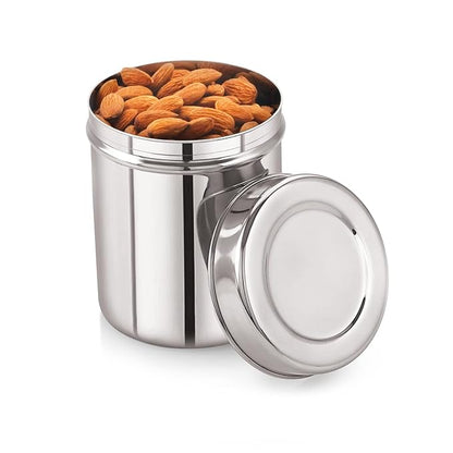 Stainless Steel Silver 22 Gauge Deep Dabba , Durable and Spacious Food Storage Container, Ideal for Storing Grains, Snacks, Leftovers, Perfect for Bulk Storage, Easy to Clean.