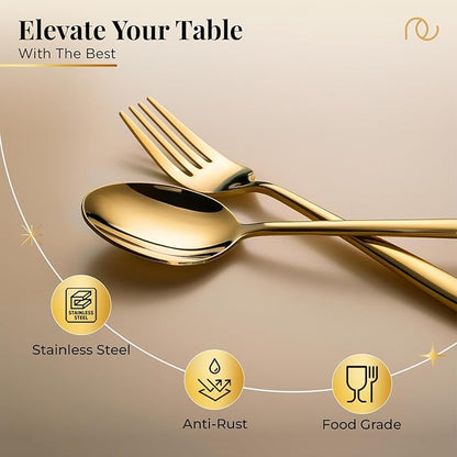 Cutlery (Set of 12, Stainless Steel PVD Gold Spoons - 6 and Forks - 6), 100% Food Grade, Non Toxic, Anti-Rust, Dishwasher Safe, Perfect Gifting Set for All Occasions