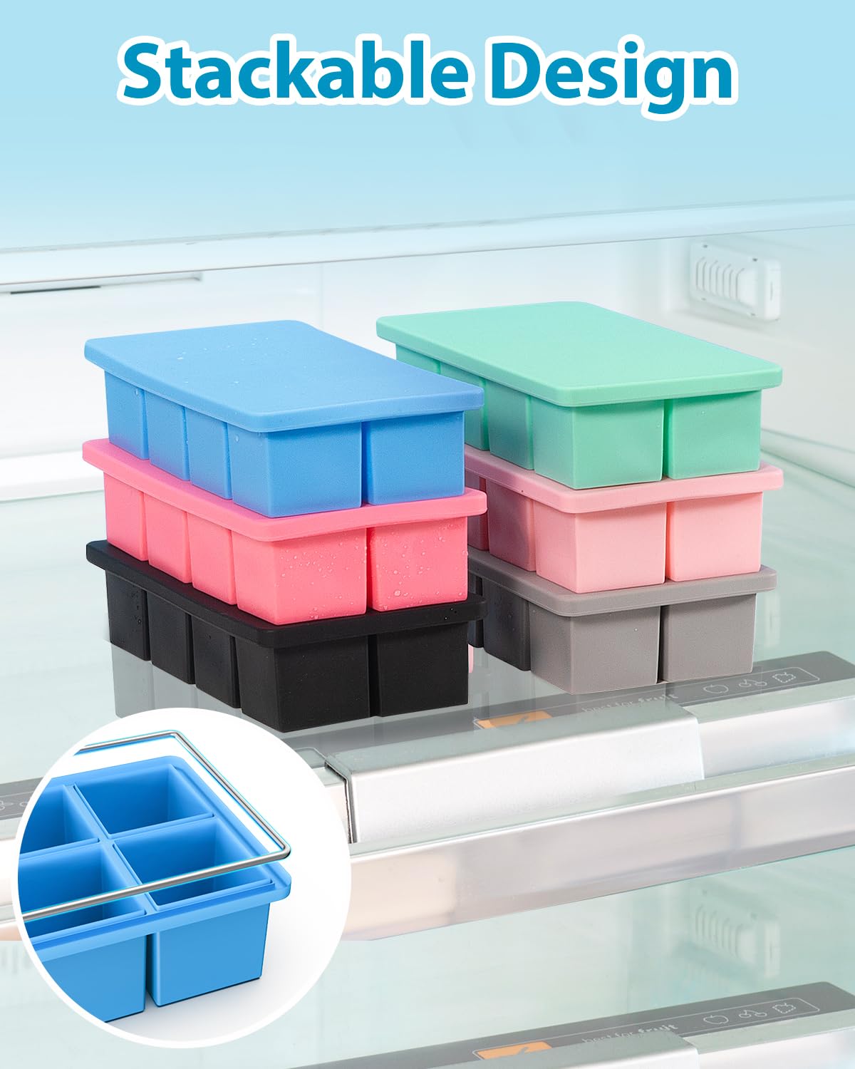 Silicone Large Ice Cube Tray for Whiskey, Lxndaser 2 Pack Square Ice Cube Molds, 2 Inch Big Silicone Old Fashioned Ice Tray, Leakproof Stackable Ice Trays With Lid for Freezer, Cocktails, Iced Coffee