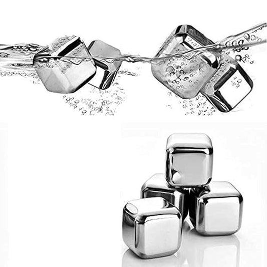 Anything & Everything Stainless Steel Ice Cubes (Pack of 4),Whiskey Stones, Reusable Chilling Stones with Tongs for Whiskey Wine, Vodka, Liqueurs, White Wine, Beer, Stainless Steel ice Cubes