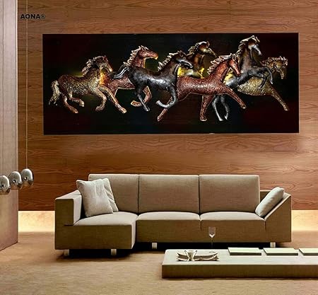Metal Iron (7 HORSE ON PANEL big) Metal Abstract/wall Sculptures/Wall art/Wall Decore/for Office, living room, Restaurant, cafe, gift etc. (92 * 15 * 30 cm - Multicolor)