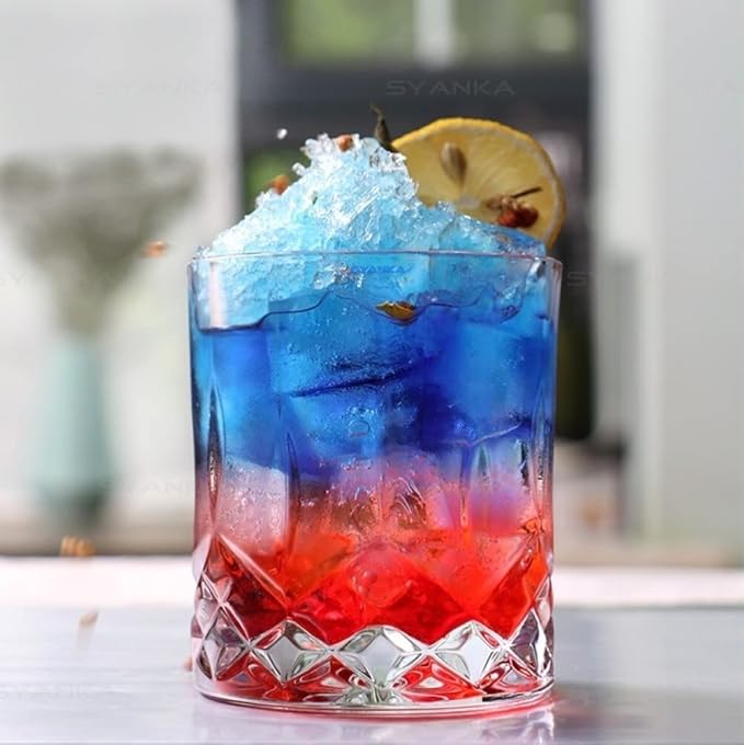 300ml Italian Premium Juice Glasses and Transparent Water Glass Medium Size Tumbler Glasses for Drinking Water and Cocktails, Diamond Design Glass Water Glass Set of 6 (Lining, Set of 6)