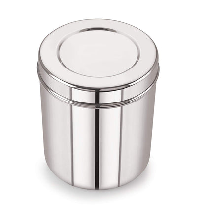 Stainless Steel Silver 22 Gauge Deep Dabba , Durable and Spacious Food Storage Container, Ideal for Storing Grains, Snacks, Leftovers, Perfect for Bulk Storage, Easy to Clean.