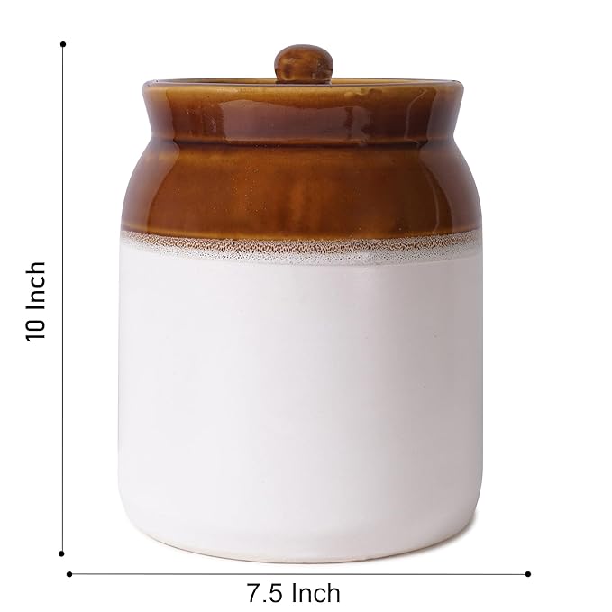 Ceramic Pickle jar 5Litre For Home & Kitchen brown & Ivory(White) Pack Of 1