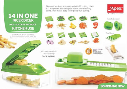KITCHENWARE ARTICLES Plastic 14 in 1 Greater Slicer Dicer (Green)