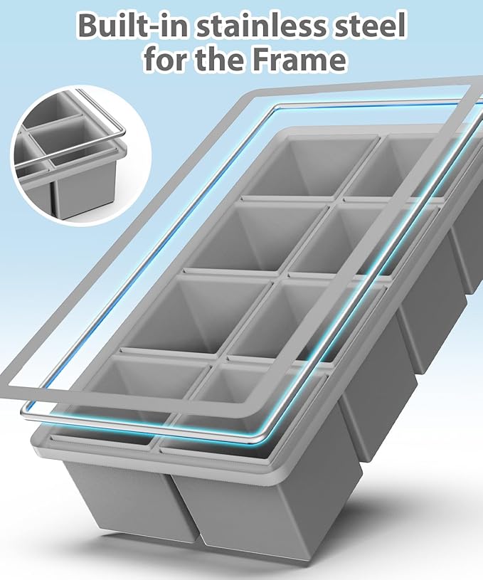 Silicone Large Ice Cube Tray for Whiskey, Lxndaser 2 Pack Square Ice Cube Molds, 2 Inch Big Silicone Old Fashioned Ice Tray, Leakproof Stackable Ice Trays With Lid for Freezer, Cocktails, Iced Coffee