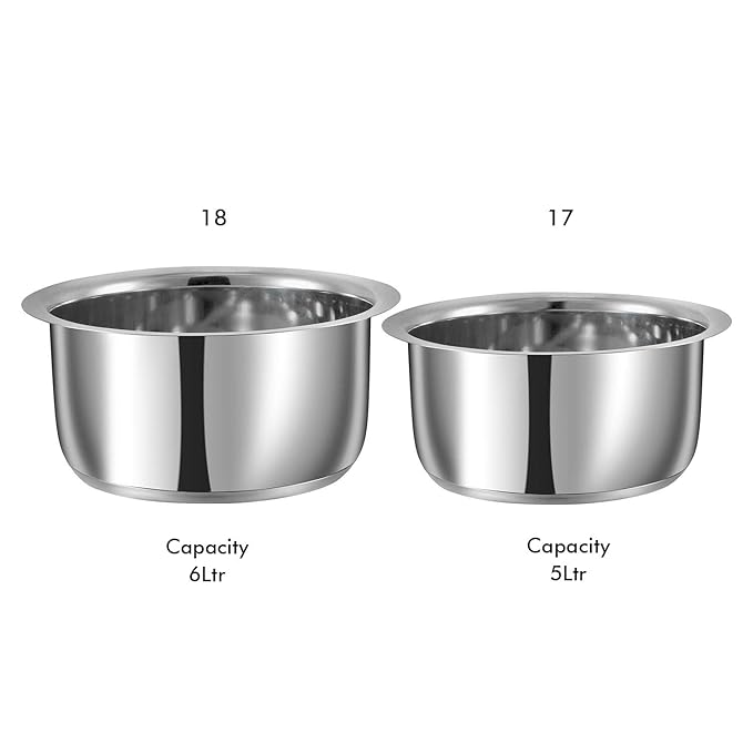Vinod Stainless Steel, Sandwich Bottom, Tope Set 5 litres and 6 litres - 2 Pieces (Induction and Gas Stove Friendly) Without Lids,2 Years Warranty, Silver