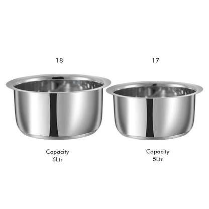Vinod Stainless Steel, Sandwich Bottom, Tope Set 5 litres and 6 litres - 2 Pieces (Induction and Gas Stove Friendly) Without Lids,2 Years Warranty, Silver
