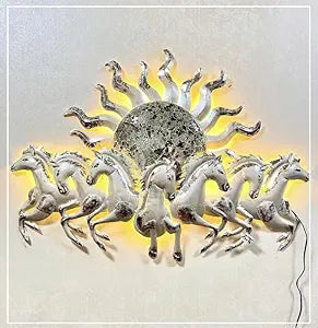 Art Metal Iron 7 Sun Horses White (Small) (B) LED Wall Art/Wall Sculpture for Home, Living Room, Bedroom, Hotels, Office, Café etc. – Multicolor