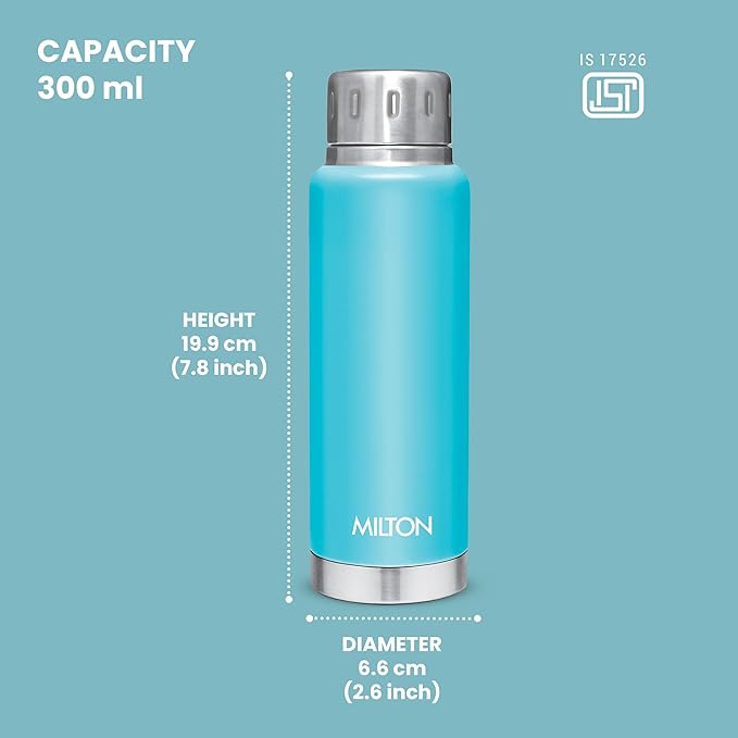 Milton Elfin 300 Thermosteel Water Bottle 300 ml, 24 Hr Hot and Cold I Leak Proof Lid, ISI Certified I Vacuum Insulated I for Office, Gym, School I Light Blue