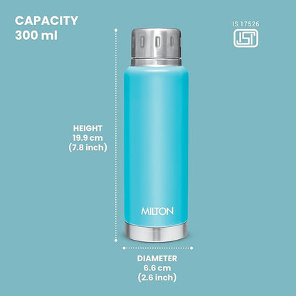 Milton Elfin 300 Thermosteel Water Bottle 300 ml, 24 Hr Hot and Cold I Leak Proof Lid, ISI Certified I Vacuum Insulated I for Office, Gym, School I Light Blue