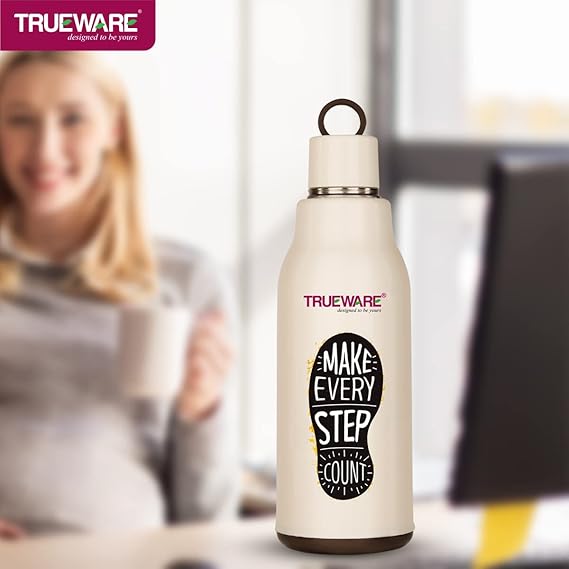 Trueware Atom 800 Insulated Inner Stainless Steel Water Bottle, 800 ml, Stainless steel finish|Black | Leak Proof | BPA Free | Hot or Cold for Hours | Office | Gym | Hiking | Treking | Travel Bottle