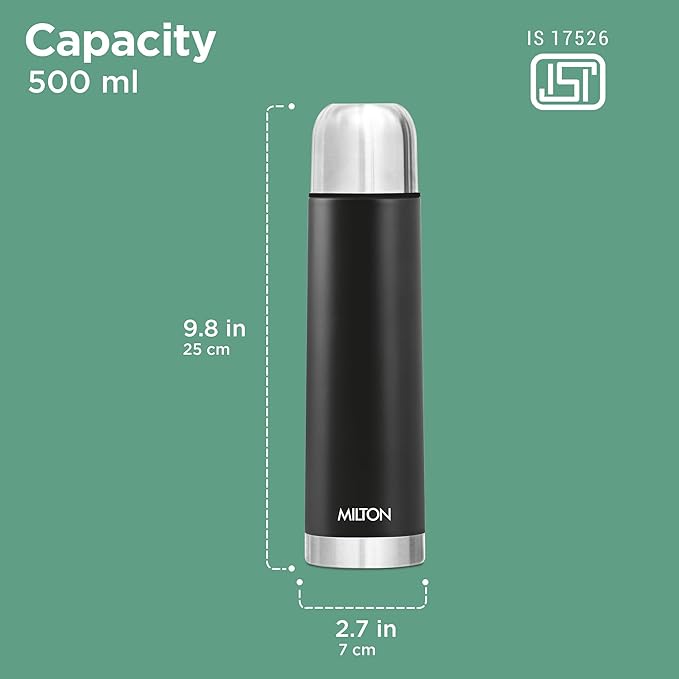 Milton Eco-Flip 500 Thermosteel Water Bottle 500ml, 24 Hr Hot and Cold I Leak Proof Lid, ISI Certified I Vacuum Insulated I for Office, Gym, School I Silver