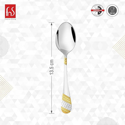 FnS Imperio Teaspoon 24 Karat Partial Gold Plating for Tea, Coffee and Spices SET OF 6