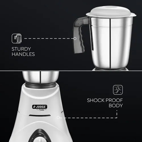Judge by Prestige 500 Watts Comet Mixer Grinder with 3 Stainless Steel Jars| 3 Efficient Stainless Steel blades| Overload Protector| 2 Years warranty