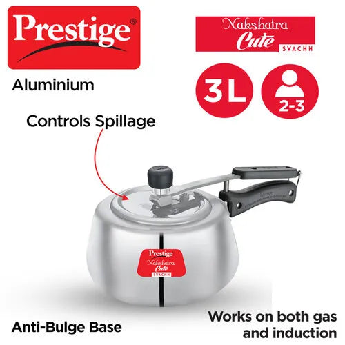 Prestige Nakshatra Cute Svachh Aluminium Gas and Induction Compatible Pressure Cooker, 3 L, 5 L (Silver)