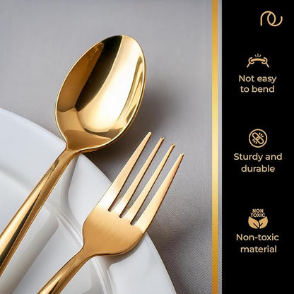 Cutlery (Set of 12, Stainless Steel PVD Gold Spoons - 6 and Forks - 6), 100% Food Grade, Non Toxic, Anti-Rust, Dishwasher Safe, Perfect Gifting Set for All Occasions