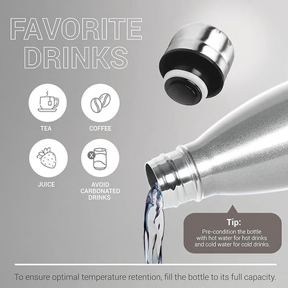 Milton Duo DLX 1000 Thermosteel Water Bottle 1 LTR, 24 Hr Hot and Cold I Leak Proof Lid, ISI Certified I Vacuum Insulated I for Office, Gym, School I Silver