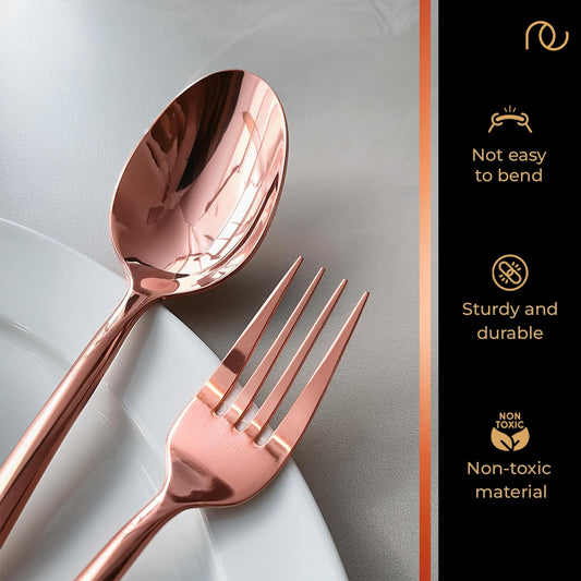 Cutlery (Set of 12, Stainless Steel PVD Rose Gold Spoons - 6 and Forks - 6), 100% Food Grade, Non Toxic, Anti-Rust, Dishwasher Safe, Perfect Gifting Set for All Occasions