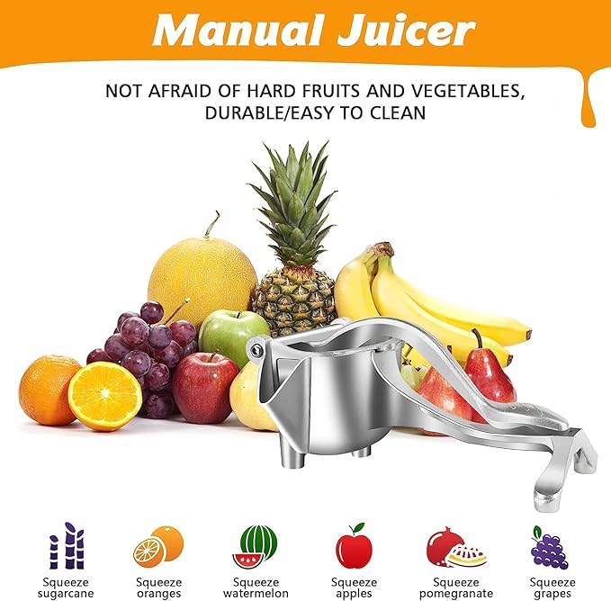 Aluminum Hand Press Juicer Manual Citrus & Fruit Juicer for Kitchen Use Sturdy Metal Juicer for Home, Kitchen & Bar Easy-to Use Manual Machine (Silver)