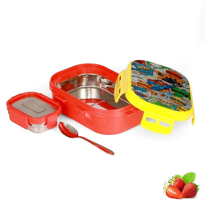 Trueware KOKO Junior Steel Lee Pu Insulated Hot Lunch Box 600ML Big Container and 150 ML Veggie Container | BPA Free | Food Grade | Keep Food hot for Long Hours | Perfect for School | Kids