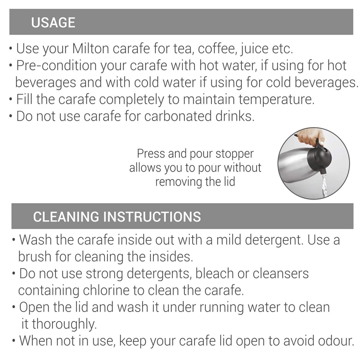 Milton Carafe 1500 Stainless Steel Double Walled Vacuum Insulated Flask with Lid and Handle, 1460 ml, Silver, Coffee/Tea Carafe Heat & Cold Retention, Leak Proof, Rust Free, Easy to Carry