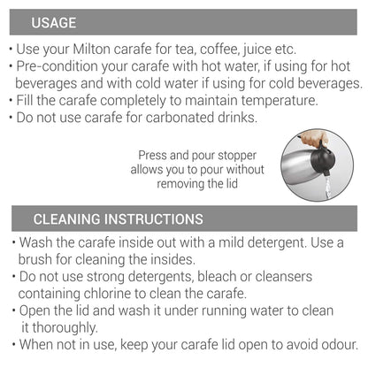 Milton Carafe 1500 Stainless Steel Double Walled Vacuum Insulated Flask with Lid and Handle, 1460 ml, Silver, Coffee/Tea Carafe Heat & Cold Retention, Leak Proof, Rust Free, Easy to Carry
