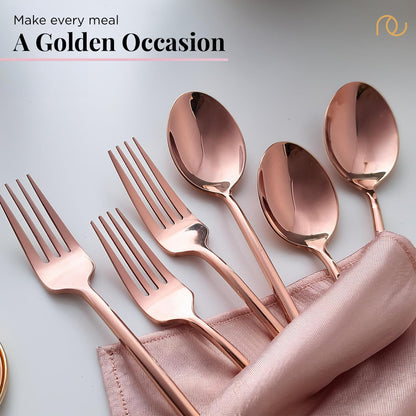 Cutlery (Set of 12, Stainless Steel PVD Rose Gold Spoons - 6 and Forks - 6), 100% Food Grade, Non Toxic, Anti-Rust, Dishwasher Safe, Perfect Gifting Set for All Occasions