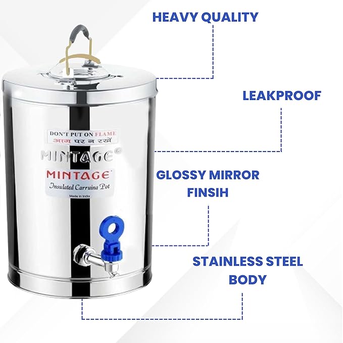 Stainless Steel Desire Tea Container With Leak Proof Tap | Milk/Soups/Coffee Tea Pot | Eco Friendly Hot & Cold Pot Office/Hotel | TeaPot Dispenser Jar |Chai Kettle For Canteen/Kitchen