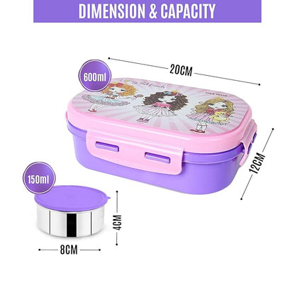 Trueware Byte Steel Lee Pu Insulated Hot Lunch Box 600ML Big Container & 150 ML Container | BPA Free | Food Grade | Keep Food hot for Long Hours | Perfect for School | FDA Certified