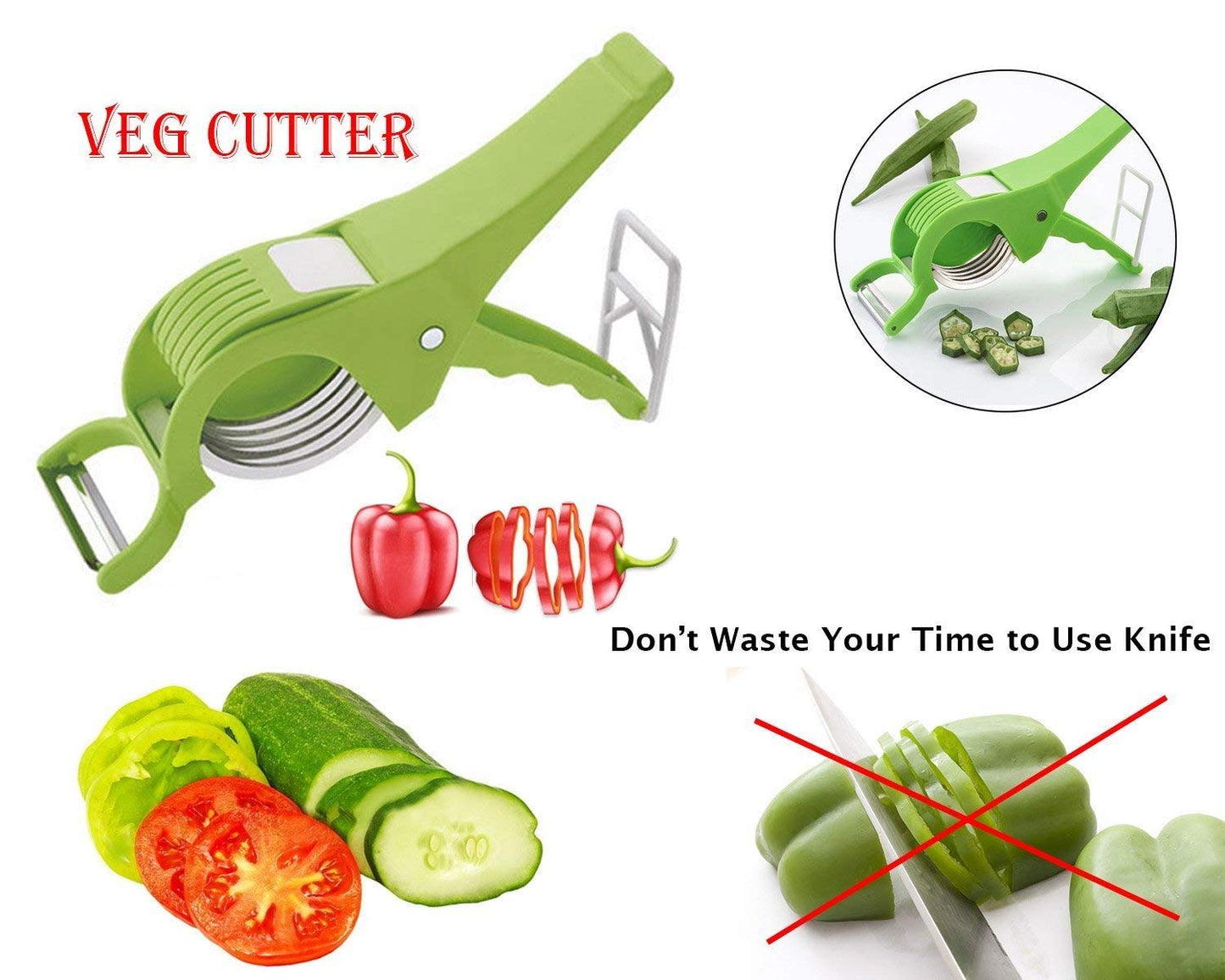 2 in 1 Vegetable and Fruit Multi Cutter, Peeler, Slicer Easy Slicing Sharp Stainless Steel 5 Blade Multifunctional Kitchen Tool (Pack of 1)