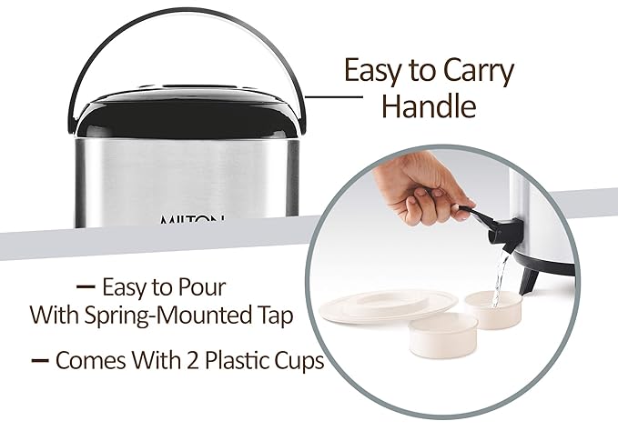 Milton Stellar 8 Thermosteel Water Jug, 7.6 litres, Silver | PU Insulated | Hot & Cold | Sturdy Base | Hygienic | Odour Free