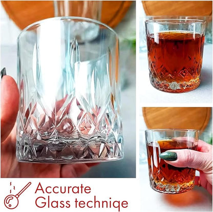 300ml Italian Premium Juice Glasses and Transparent Water Glass Medium Size Tumbler Glasses for Drinking Water and Cocktails, Diamond Design Glass Water Glass Set of 6 (Lining, Set of 6)