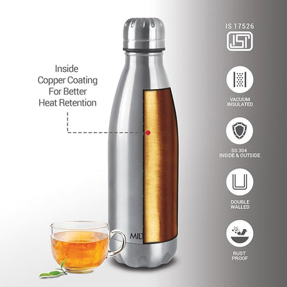 Milton Duo DLX 1000 Thermosteel Water Bottle 1 LTR, 24 Hr Hot and Cold I Leak Proof Lid, ISI Certified I Vacuum Insulated I for Office, Gym, School I Silver