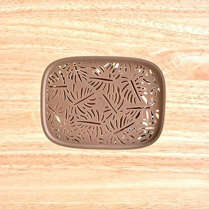 Monstera Design Plastic Storage Basket with Lid  | Multipurpose Organizer Box for Kitchen, Bathroom, Toys & Office | Nestable, Durable & Elegant